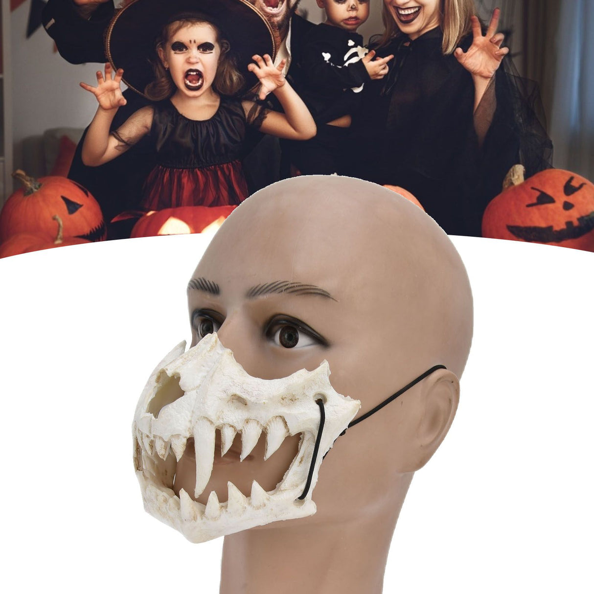 Skull Mask Latex Tiger Tooth Type Durable Waterproof Adjustable Scary Mask for Party Festival Theater
