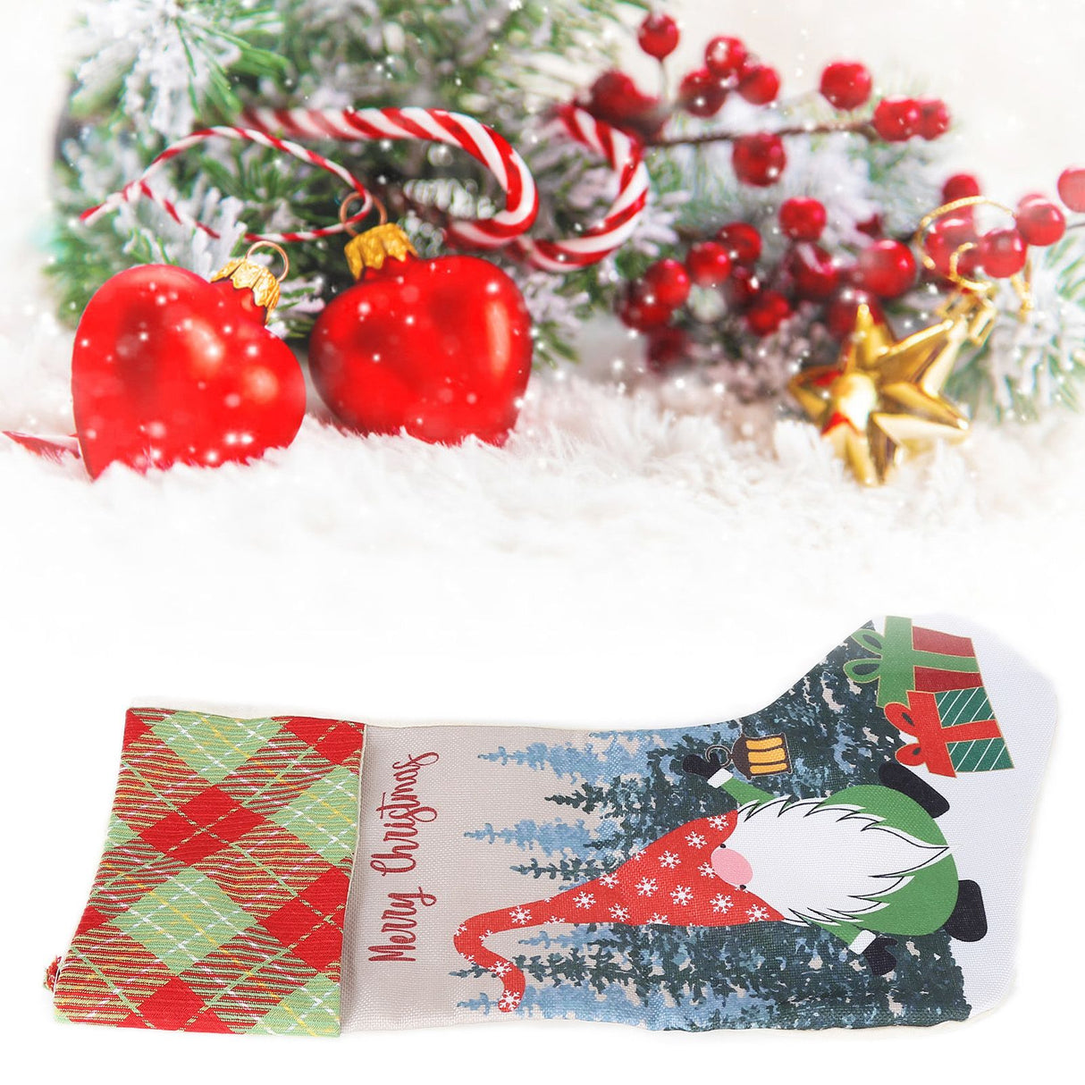 Christmas Decorative Sock Faceless Doll Pattern Children's Gift Bag for Festival Costume PartyRed Hat