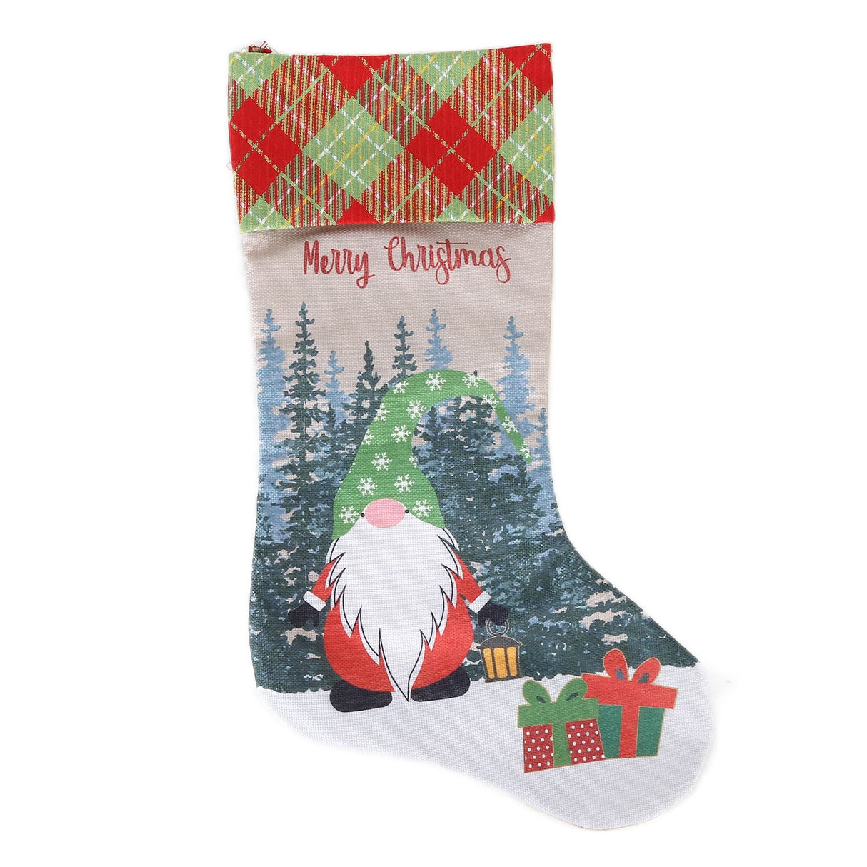 Christmas Decorative Sock Faceless Doll Pattern Children's Gift Bag for Festival Costume PartyGreen Hat