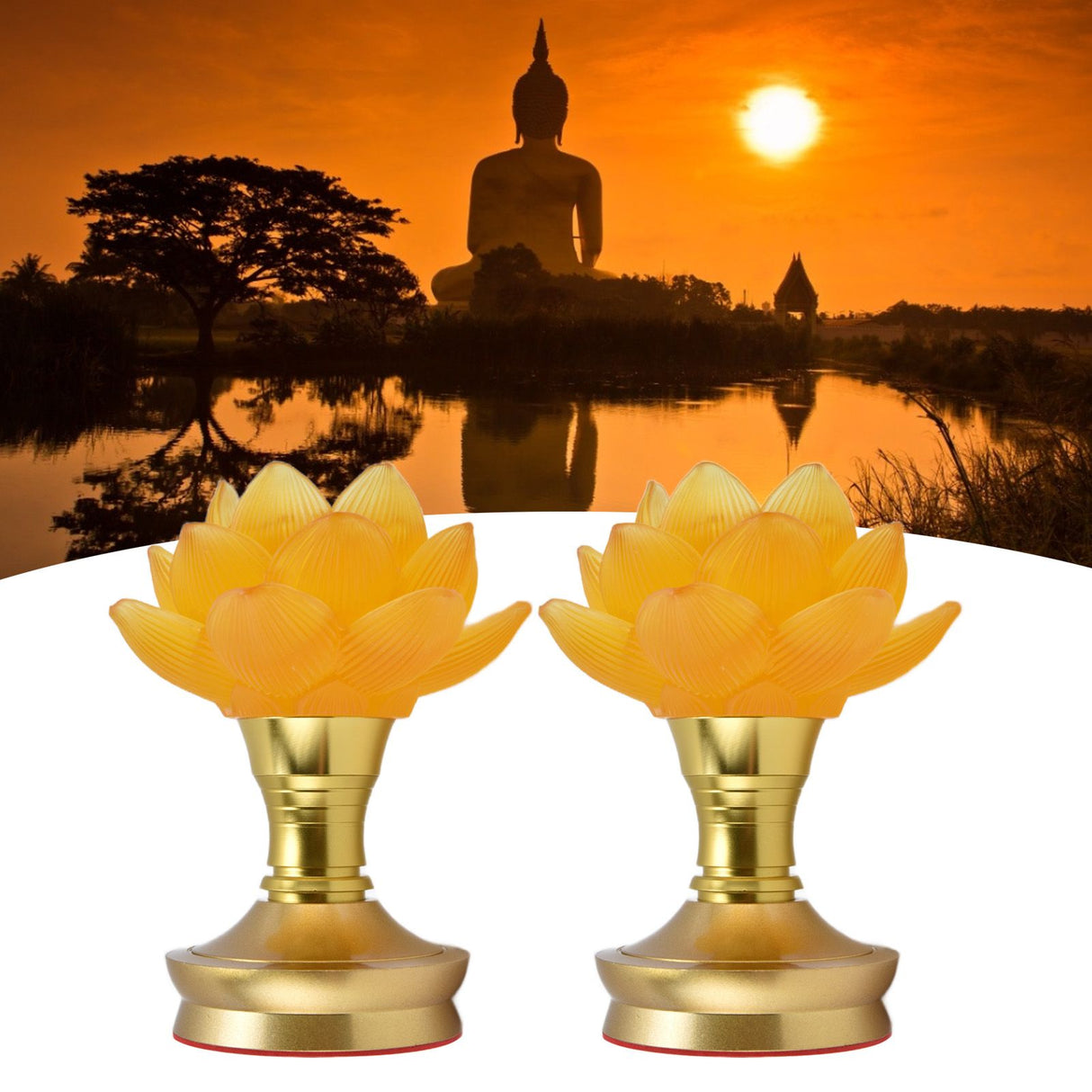 2 Set LED Buddhist Light 3 Color Adjustment Buddha Lamp Plug In Flower Light for Home Buddhist SupplyAU Plug 100-240V