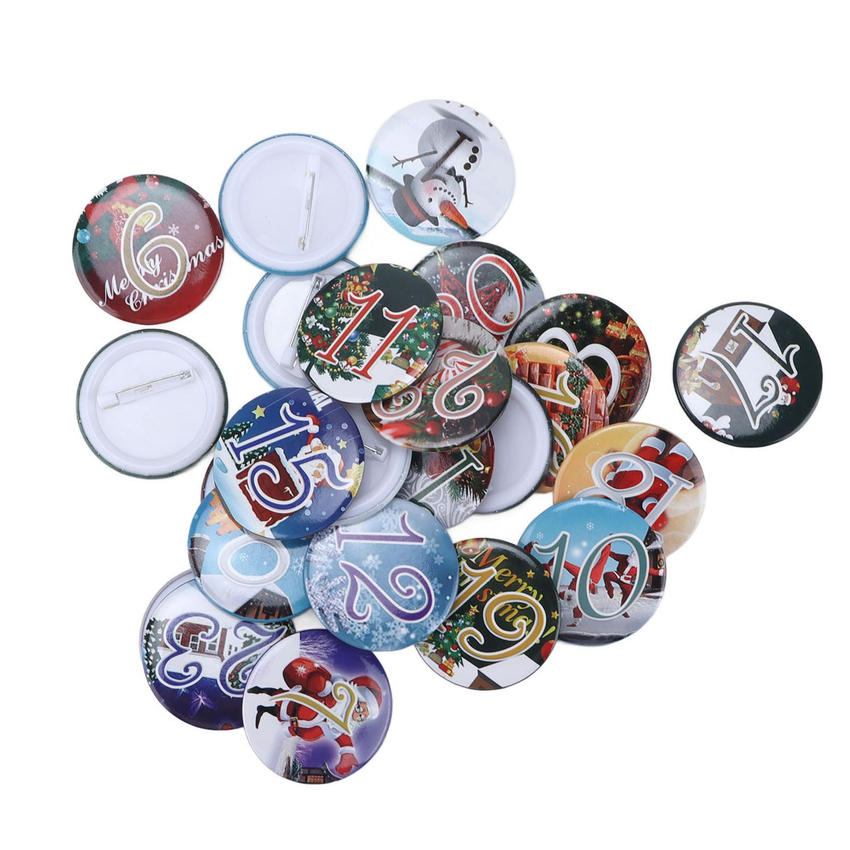 Lucky Number Button Pin Unique Pattern Button Pin Cartoon Advent Calendar Brooch24PCS Landscape Cartoon