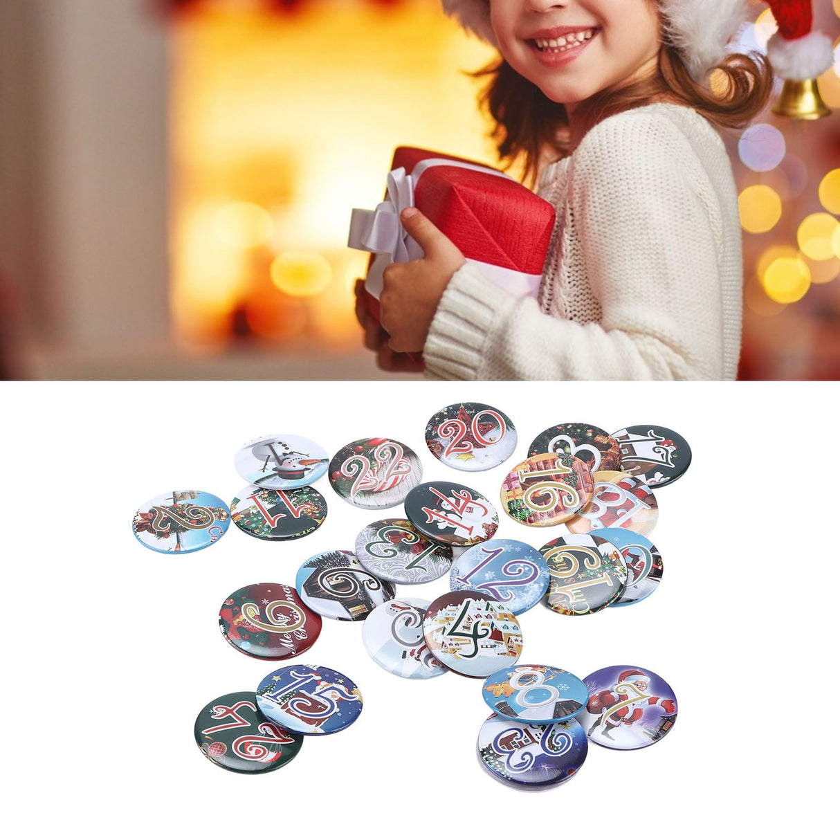 Lucky Number Button Pin Unique Pattern Button Pin Cartoon Advent Calendar Brooch24PCS Landscape Cartoon