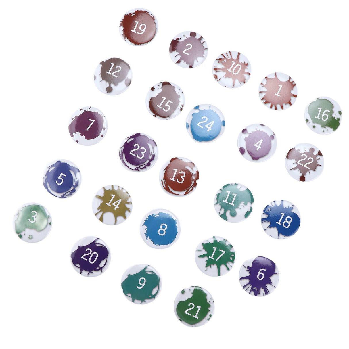 Lucky Number Button Pin Unique Pattern Button Pin Cartoon Advent Calendar Brooch24PCS Paint Graffiti