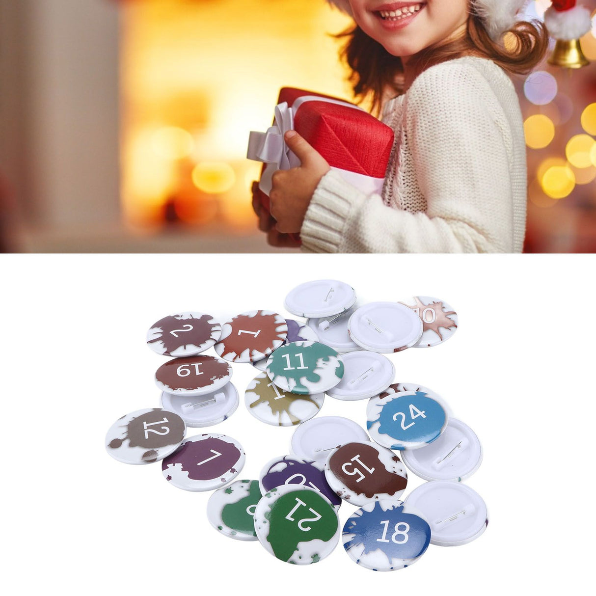 Lucky Number Button Pin Unique Pattern Button Pin Cartoon Advent Calendar Brooch24PCS Paint Graffiti