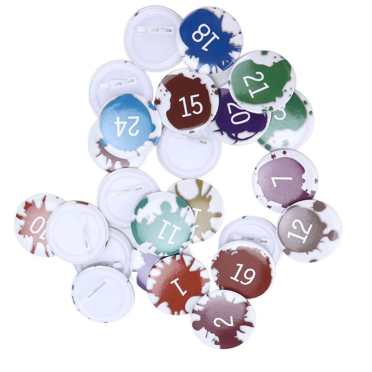 Lucky Number Button Pin Unique Pattern Button Pin Cartoon Advent Calendar Brooch24PCS Paint Graffiti