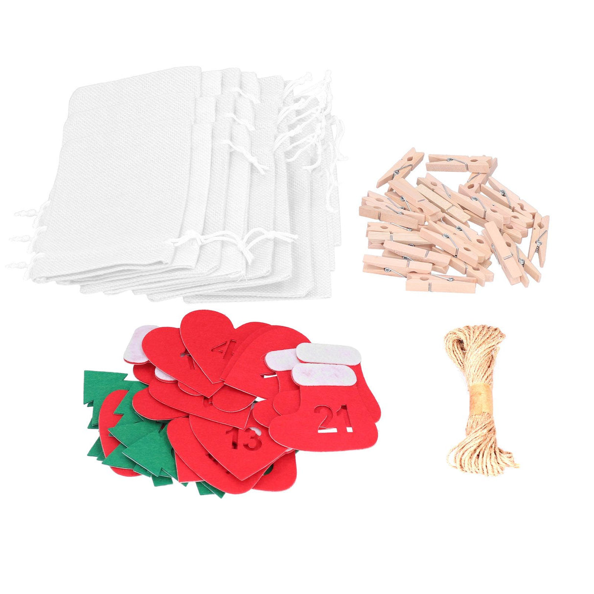 24PCS Christmas Bag Lucky Number Drawstring Christmas Sack Advent Calendar Christmas PouchWhite
