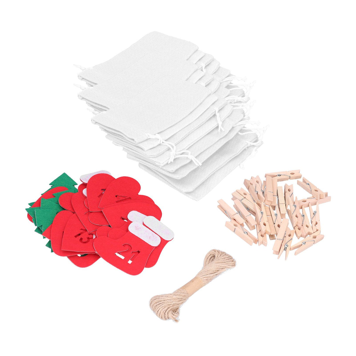 24PCS Christmas Bag Lucky Number Drawstring Christmas Sack Advent Calendar Christmas PouchWhite