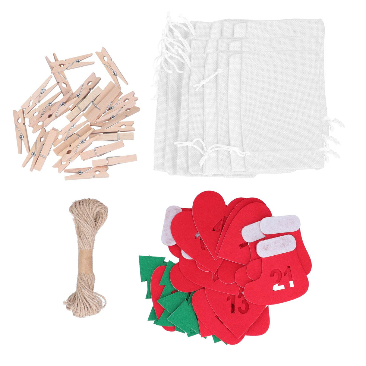 24PCS Christmas Bag Lucky Number Drawstring Christmas Sack Advent Calendar Christmas PouchWhite