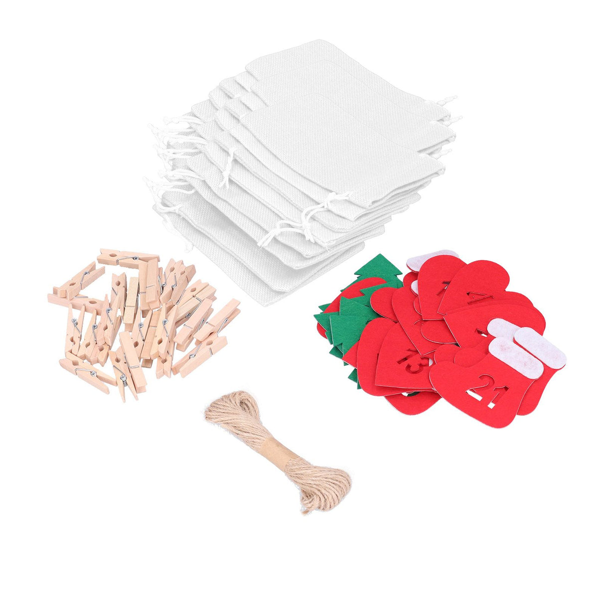24PCS Christmas Bag Lucky Number Drawstring Christmas Sack Advent Calendar Christmas PouchWhite