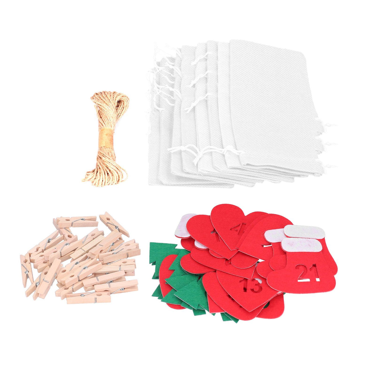 24PCS Christmas Bag Lucky Number Drawstring Christmas Sack Advent Calendar Christmas PouchWhite