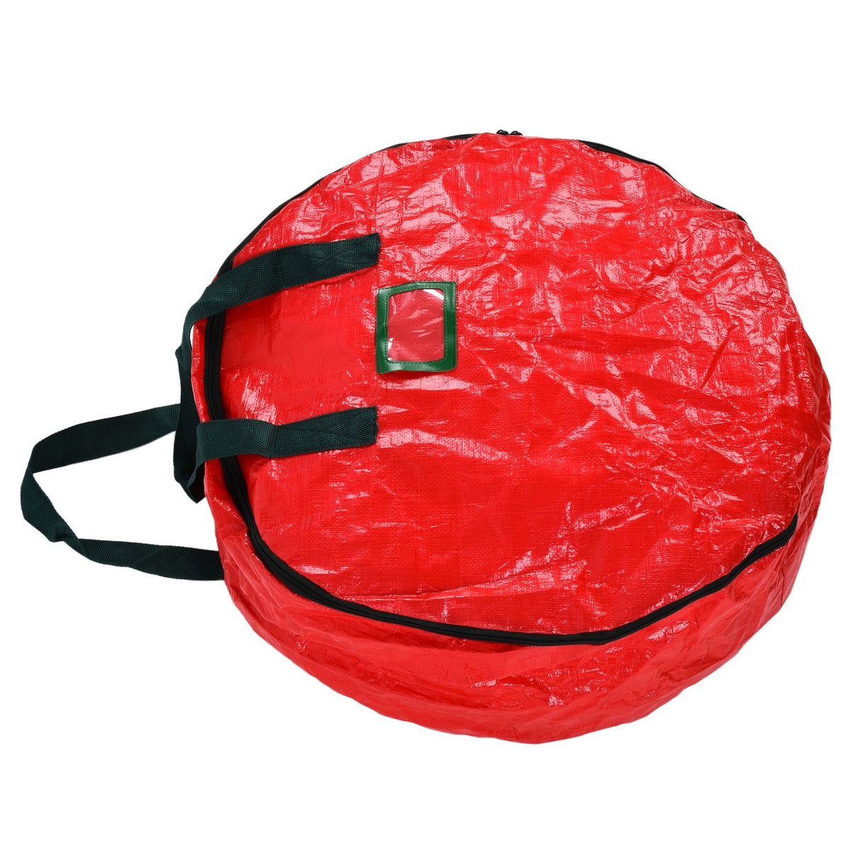 Christmas Wreath Storage Bag PE Woven Fabric Dustproof Round Red Storage Bag for Home Party Office