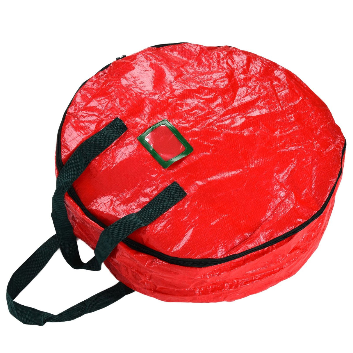Christmas Wreath Storage Bag PE Woven Fabric Dustproof Round Red Storage Bag for Home Party Office