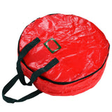 Christmas Wreath Storage Bag PE Woven Fabric Dustproof Round Red Storage Bag for Home Party Office - Side View