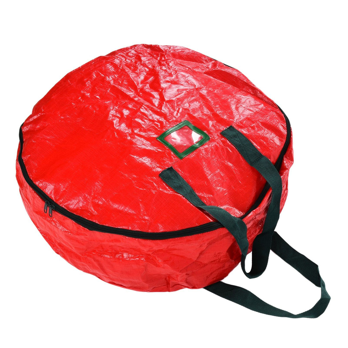 Christmas Wreath Storage Bag PE Woven Fabric Dustproof Round Red Storage Bag for Home Party Office