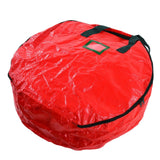 Christmas Wreath Storage Bag PE Woven Fabric Dustproof Round Red Storage Bag for Home Party Office - Rear View