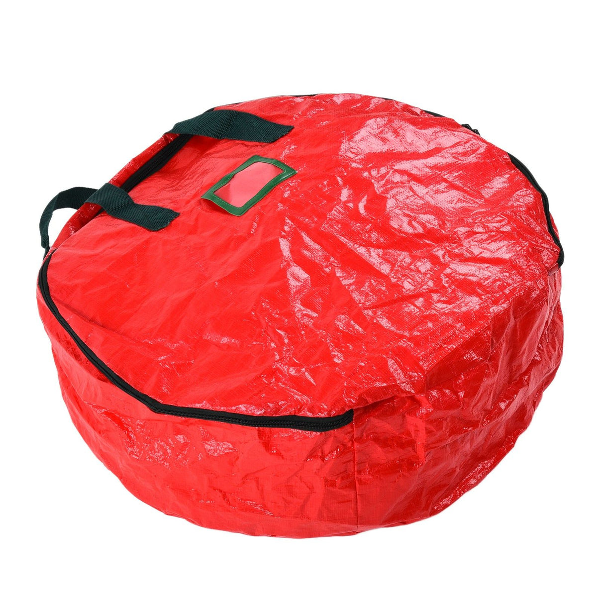 Christmas Wreath Storage Bag PE Woven Fabric Dustproof Round Red Storage Bag for Home Party Office
