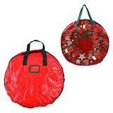 Christmas Wreath Storage Bag PE Woven Fabric Dustproof Round Red Storage Bag for Home Party Office