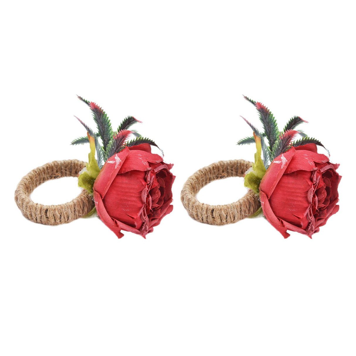 2Pcs Innovative Napkin Buckle Simulation Flower Napkin Ring Holder for Hotel RestaurantWine Red