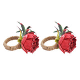 2Pcs Innovative Napkin Buckle Simulation Flower Napkin Ring Holder for Hotel RestaurantWine Red - Front View