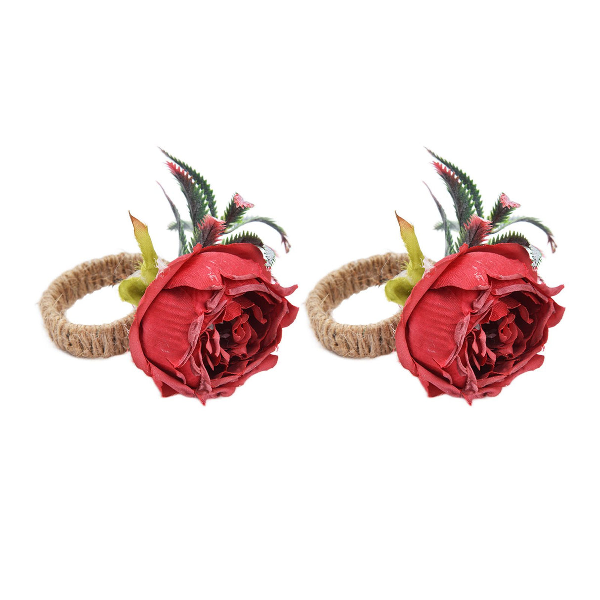 2Pcs Innovative Napkin Buckle Simulation Flower Napkin Ring Holder for Hotel RestaurantWine Red
