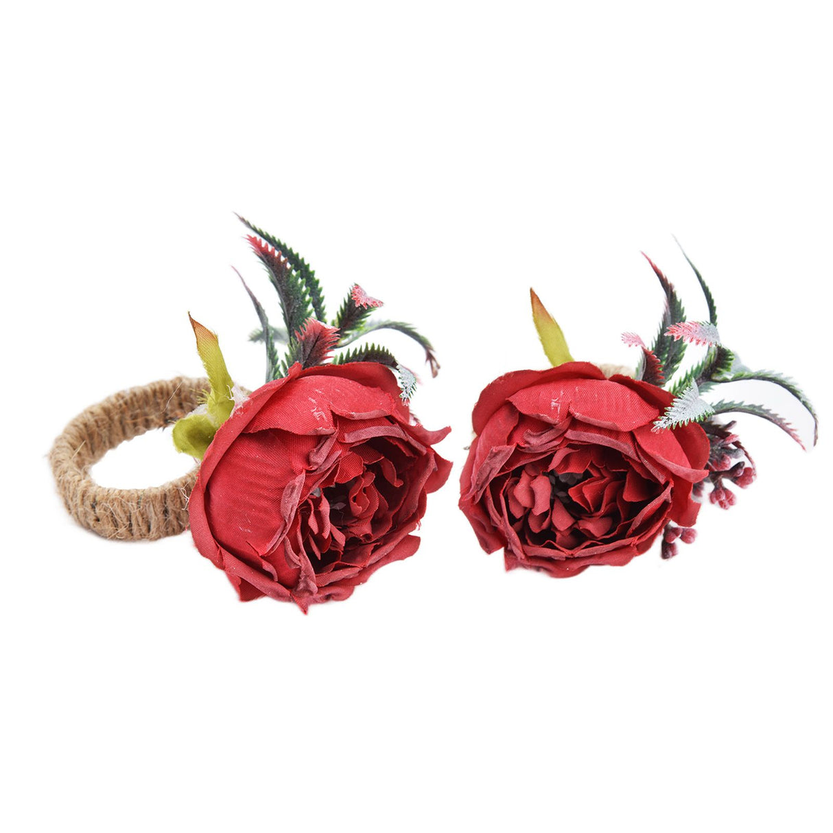 2Pcs Innovative Napkin Buckle Simulation Flower Napkin Ring Holder for Hotel RestaurantWine Red