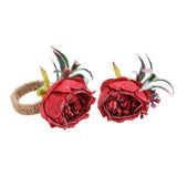 2Pcs Innovative Napkin Buckle Simulation Flower Napkin Ring Holder for Hotel RestaurantWine Red