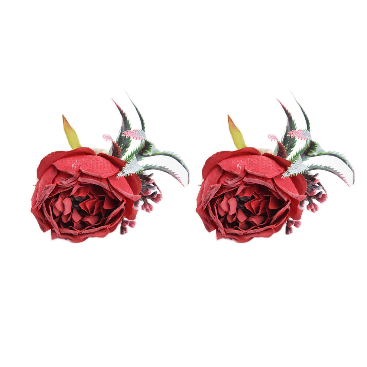 2Pcs Innovative Napkin Buckle Simulation Flower Napkin Ring Holder for Hotel RestaurantWine Red