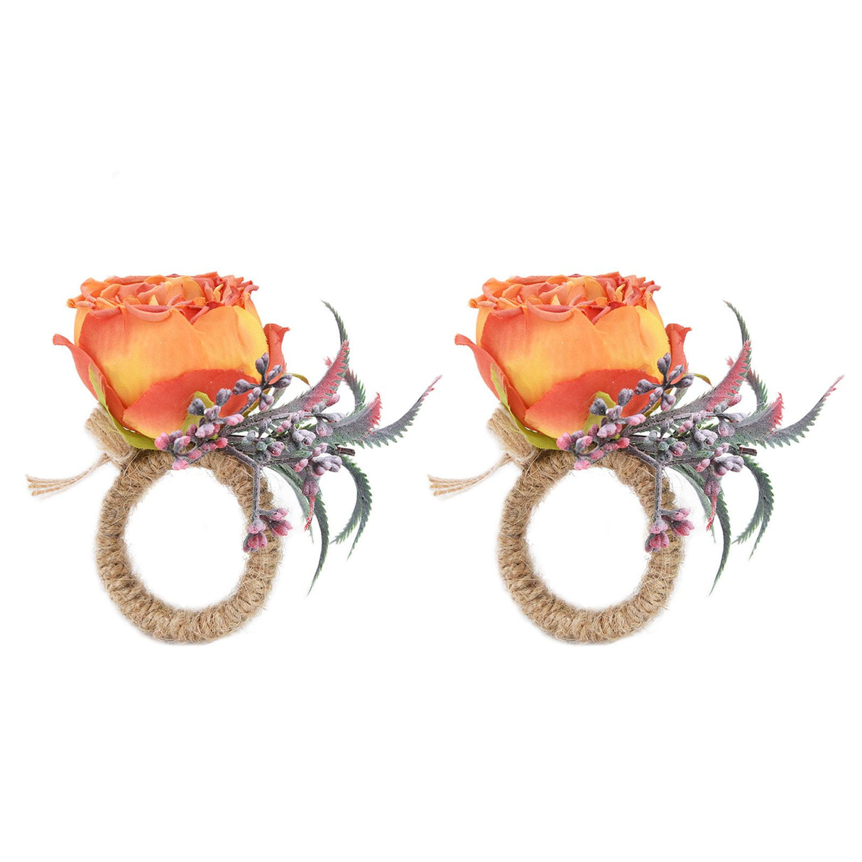 2Pcs Innovative Napkin Buckle Simulation Flower Napkin Ring Holder for Hotel RestaurantOrange