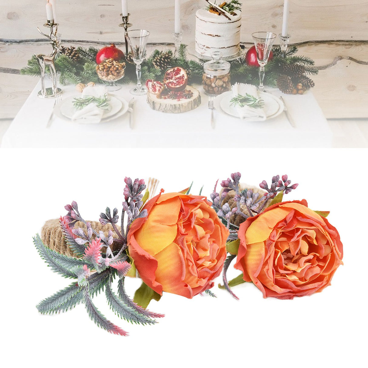 2Pcs Innovative Napkin Buckle Simulation Flower Napkin Ring Holder for Hotel RestaurantOrange