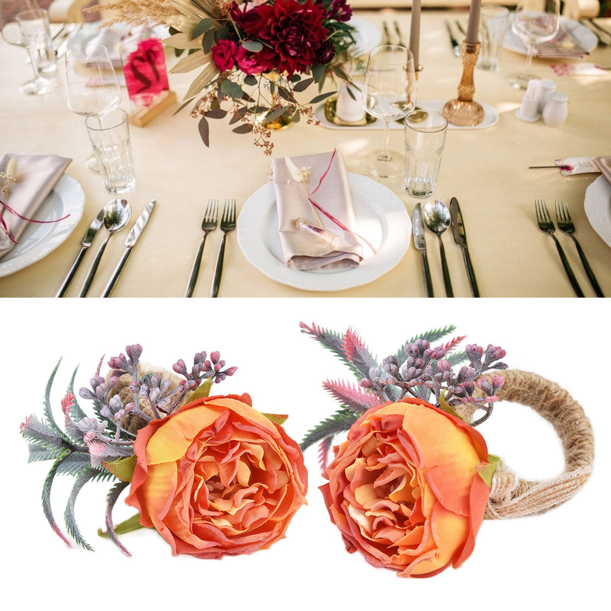 2Pcs Innovative Napkin Buckle Simulation Flower Napkin Ring Holder for Hotel RestaurantOrange