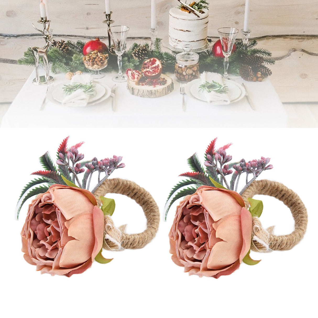 2Pcs Innovative Napkin Buckle Simulation Flower Napkin Ring Holder for Hotel RestaurantPink
