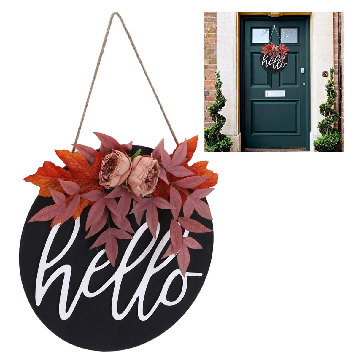 Thanksgiving Wreath Wooden Sign Door Hanging Welcome Sign Wreath Listing Home DecorationMaple Flower