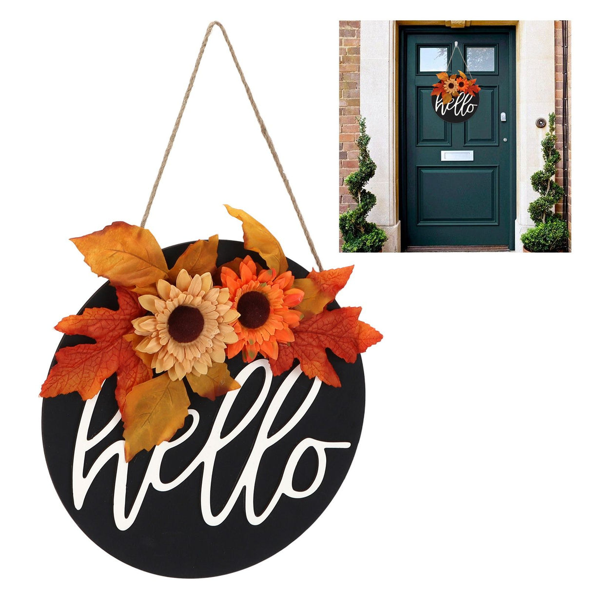Thanksgiving Wreath Wooden Sign Door Hanging Welcome Sign Wreath Listing Home DecorationMaple Leaf Sunflower