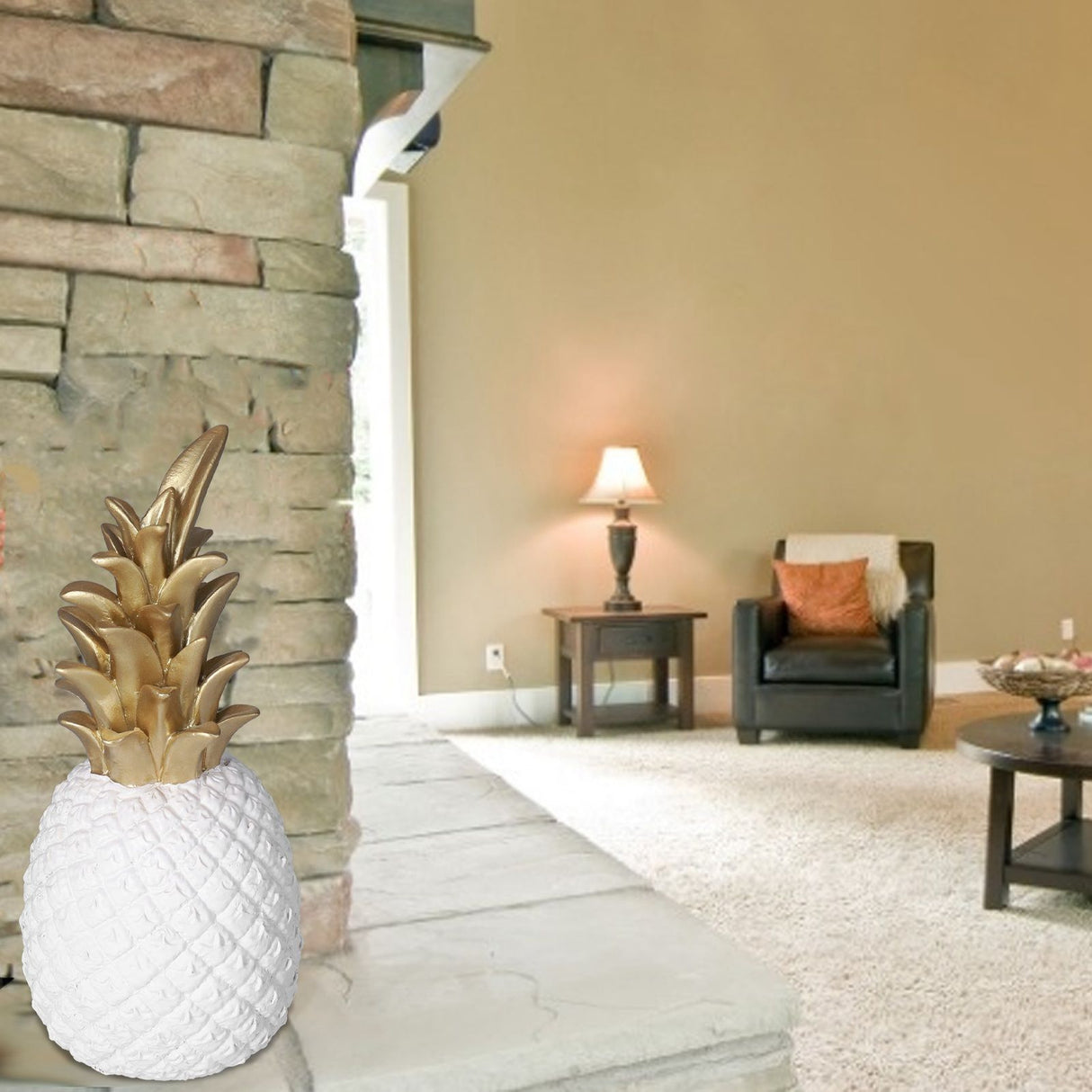 Resin Artificial Pineapple Decoration Household Decorative Pineapple Nordic Home Desk Decor DecorationWhite Gold, Medium