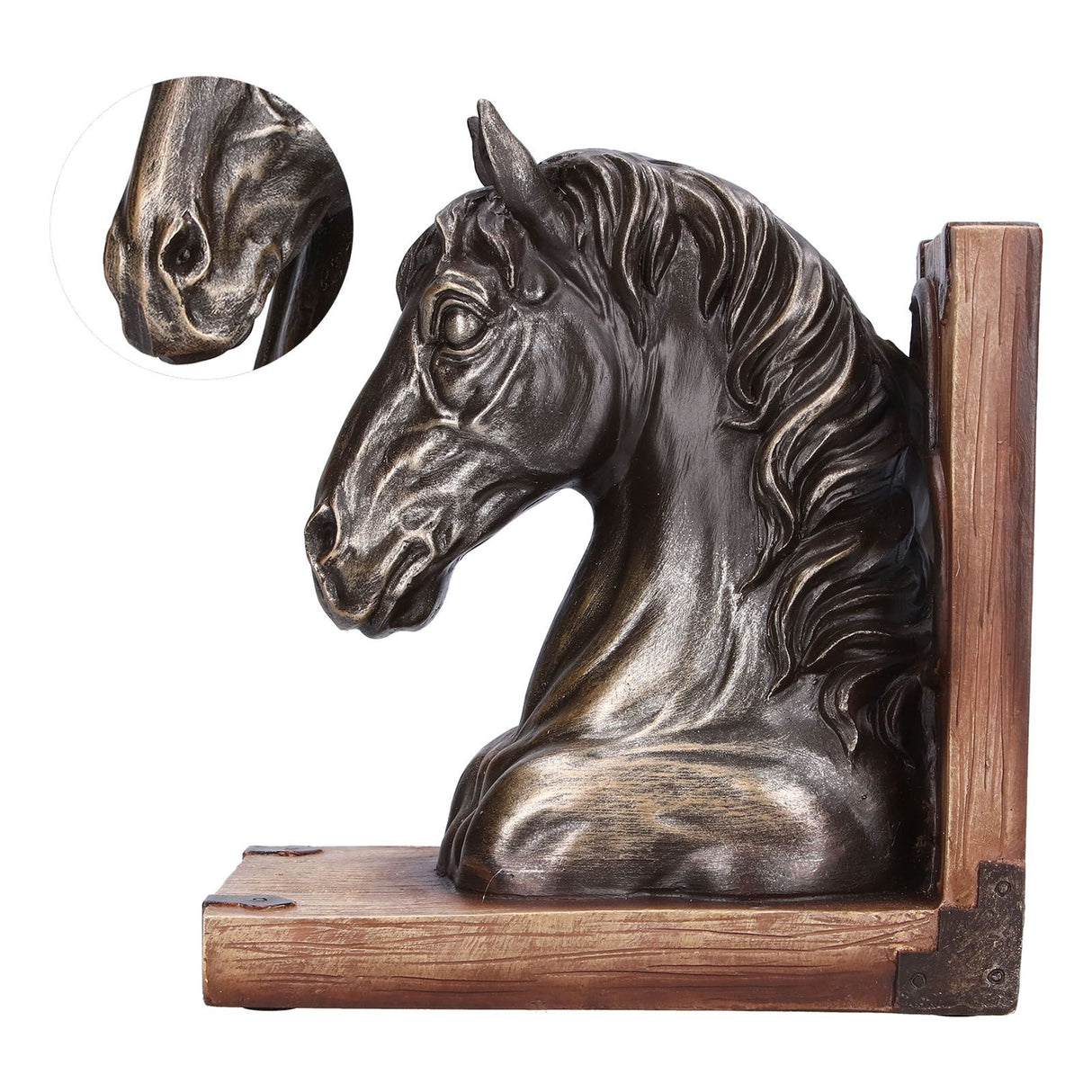 Multifunctional Horse Head Sculpture Resin Horse Bookends for Home Office Living RoomBS20900 Bronze Horse