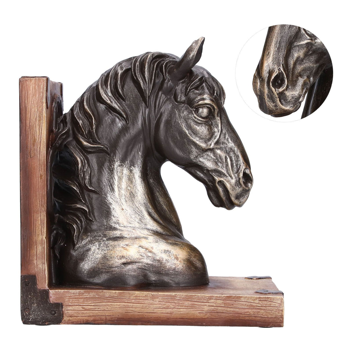 Multifunctional Horse Head Sculpture Resin Horse Bookends for Home Office Living RoomBS20900 Bronze Horse