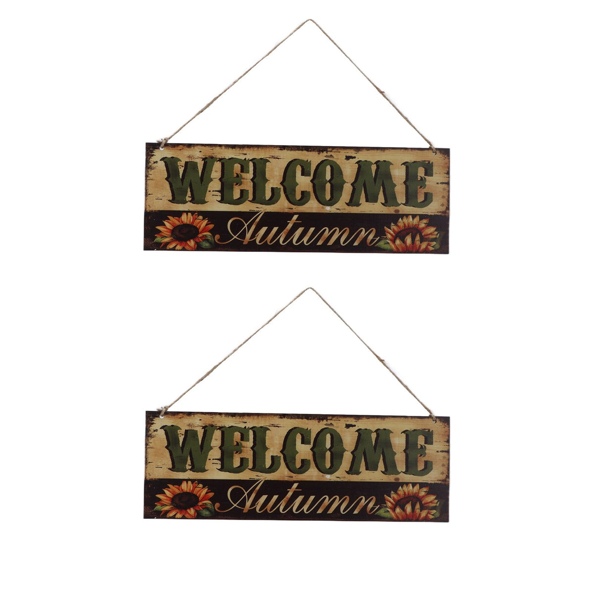 2pcs Halloween Sunflower Wooden Welcome Sign Fall Autumn Decorative Wall Board Hanging Ornaments for Indoor Outdoor Decor