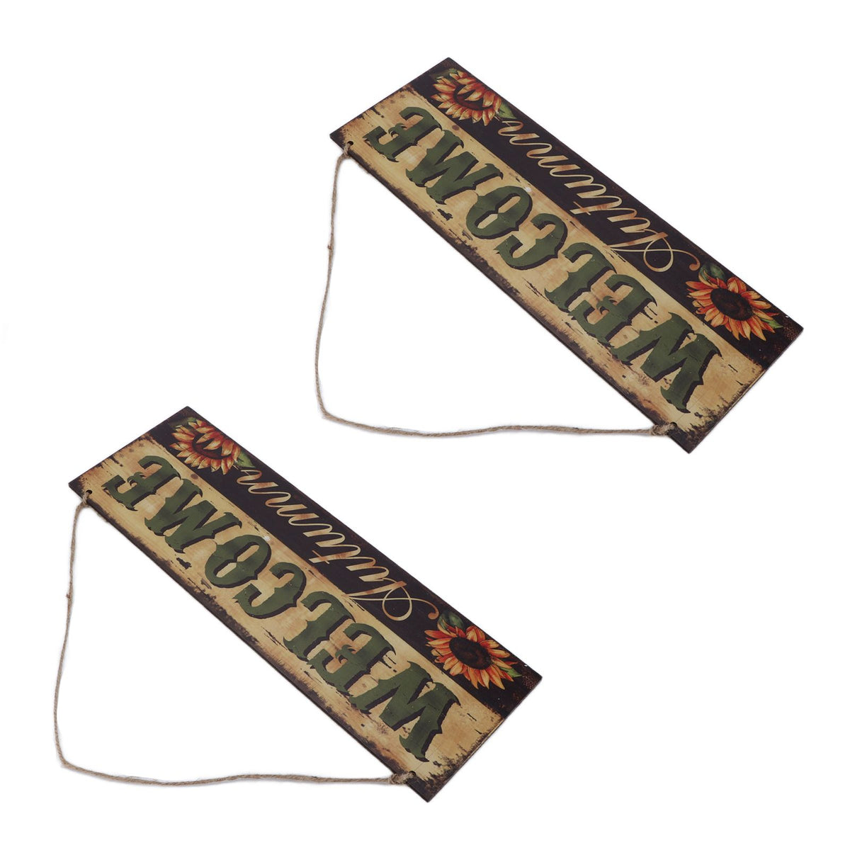 2pcs Halloween Sunflower Wooden Welcome Sign Fall Autumn Decorative Wall Board Hanging Ornaments for Indoor Outdoor Decor