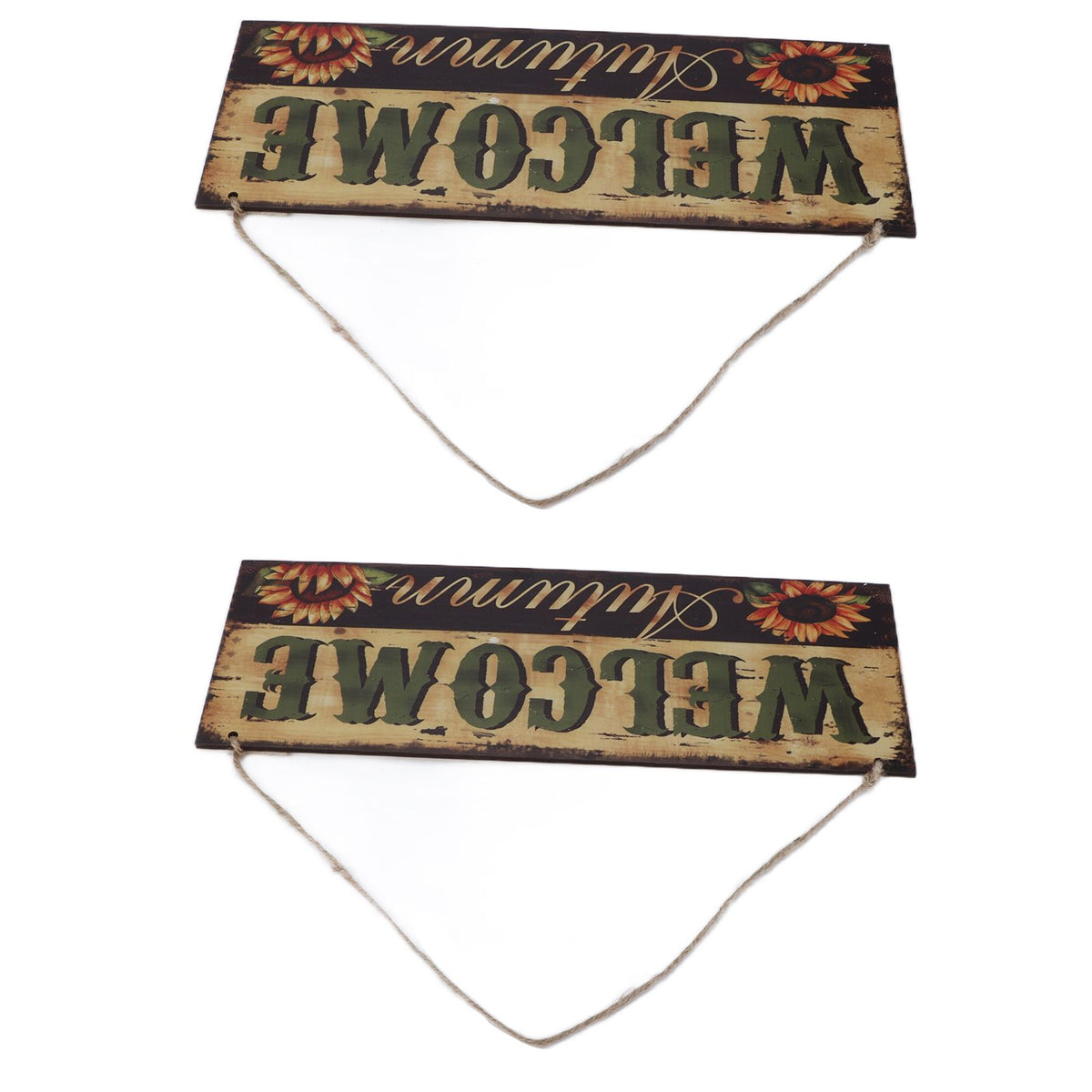 2pcs Halloween Sunflower Wooden Welcome Sign Fall Autumn Decorative Wall Board Hanging Ornaments for Indoor Outdoor Decor