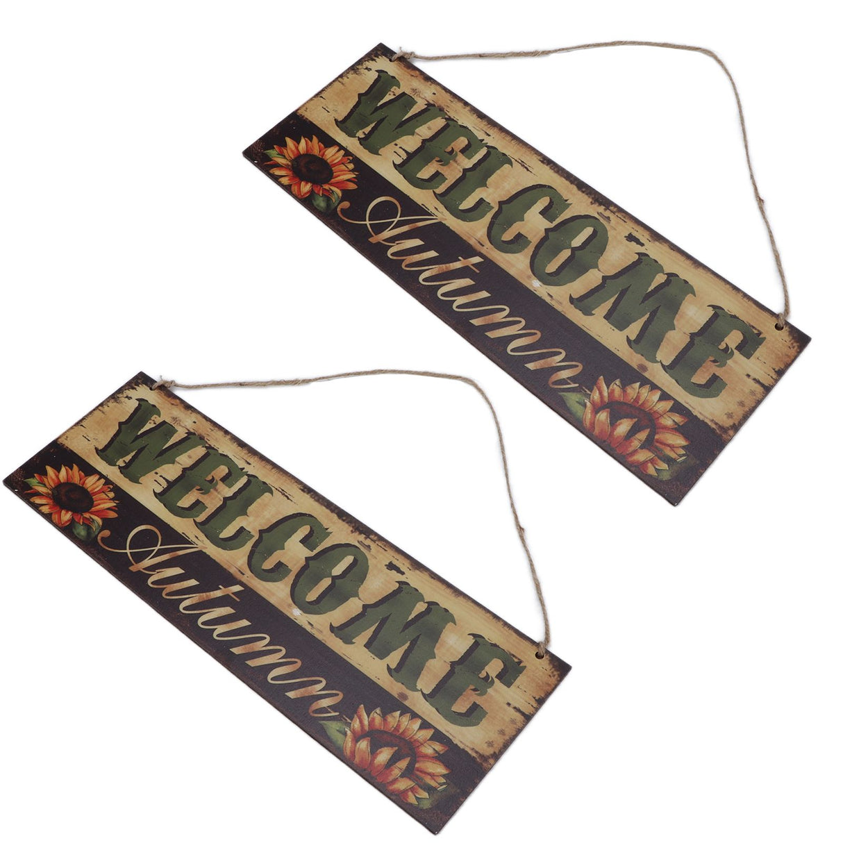 2pcs Halloween Sunflower Wooden Welcome Sign Fall Autumn Decorative Wall Board Hanging Ornaments for Indoor Outdoor Decor