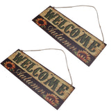 2pcs Halloween Sunflower Wooden Welcome Sign Fall Autumn Decorative Wall Board Hanging Ornaments for Indoor Outdoor Decor