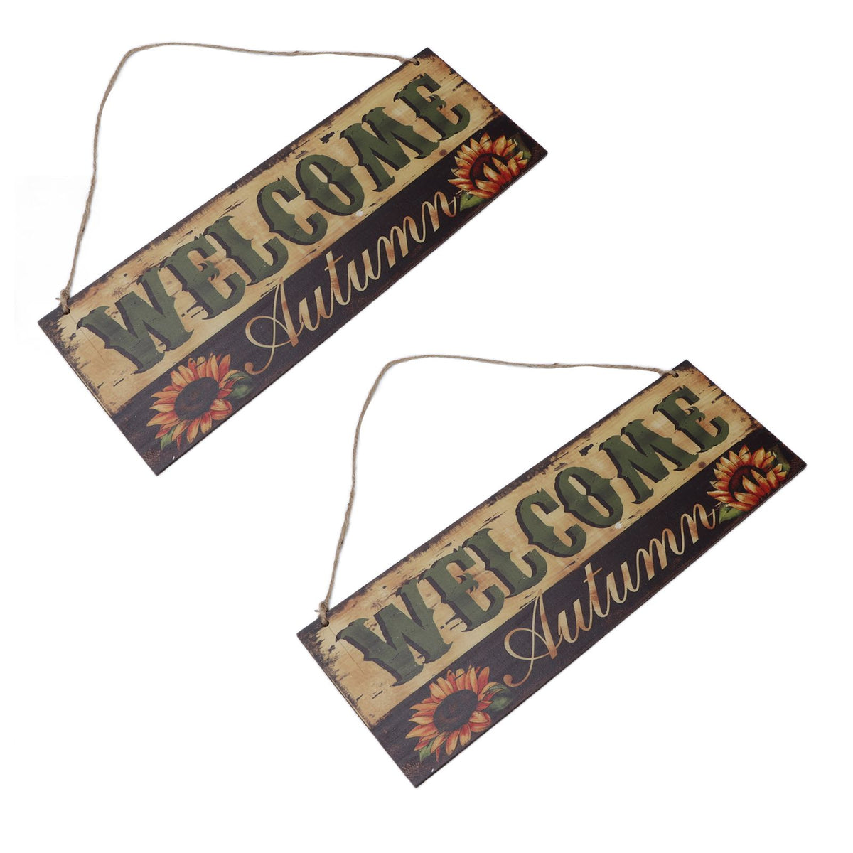 2pcs Halloween Sunflower Wooden Welcome Sign Fall Autumn Decorative Wall Board Hanging Ornaments for Indoor Outdoor Decor