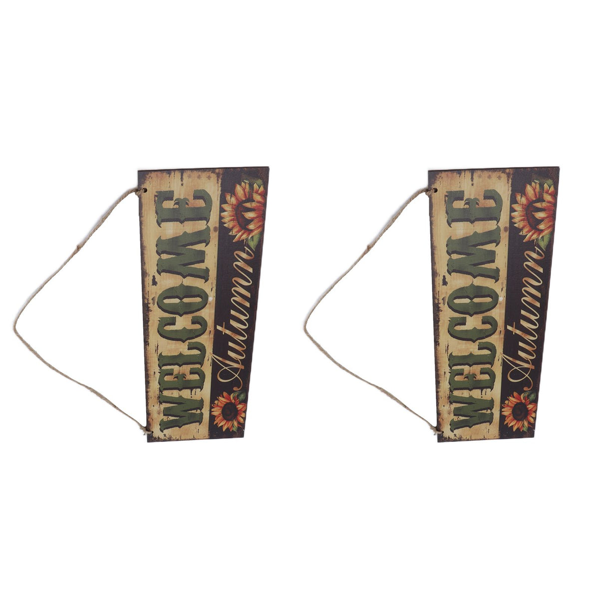 2pcs Halloween Sunflower Wooden Welcome Sign Fall Autumn Decorative Wall Board Hanging Ornaments for Indoor Outdoor Decor