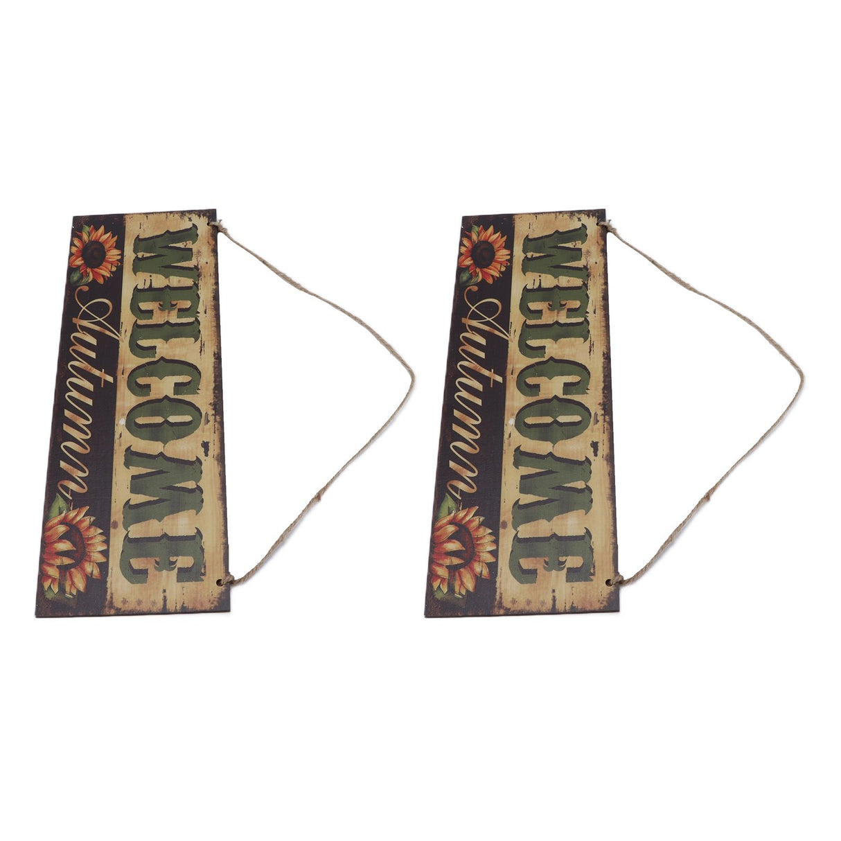 2pcs Halloween Sunflower Wooden Welcome Sign Fall Autumn Decorative Wall Board Hanging Ornaments for Indoor Outdoor Decor