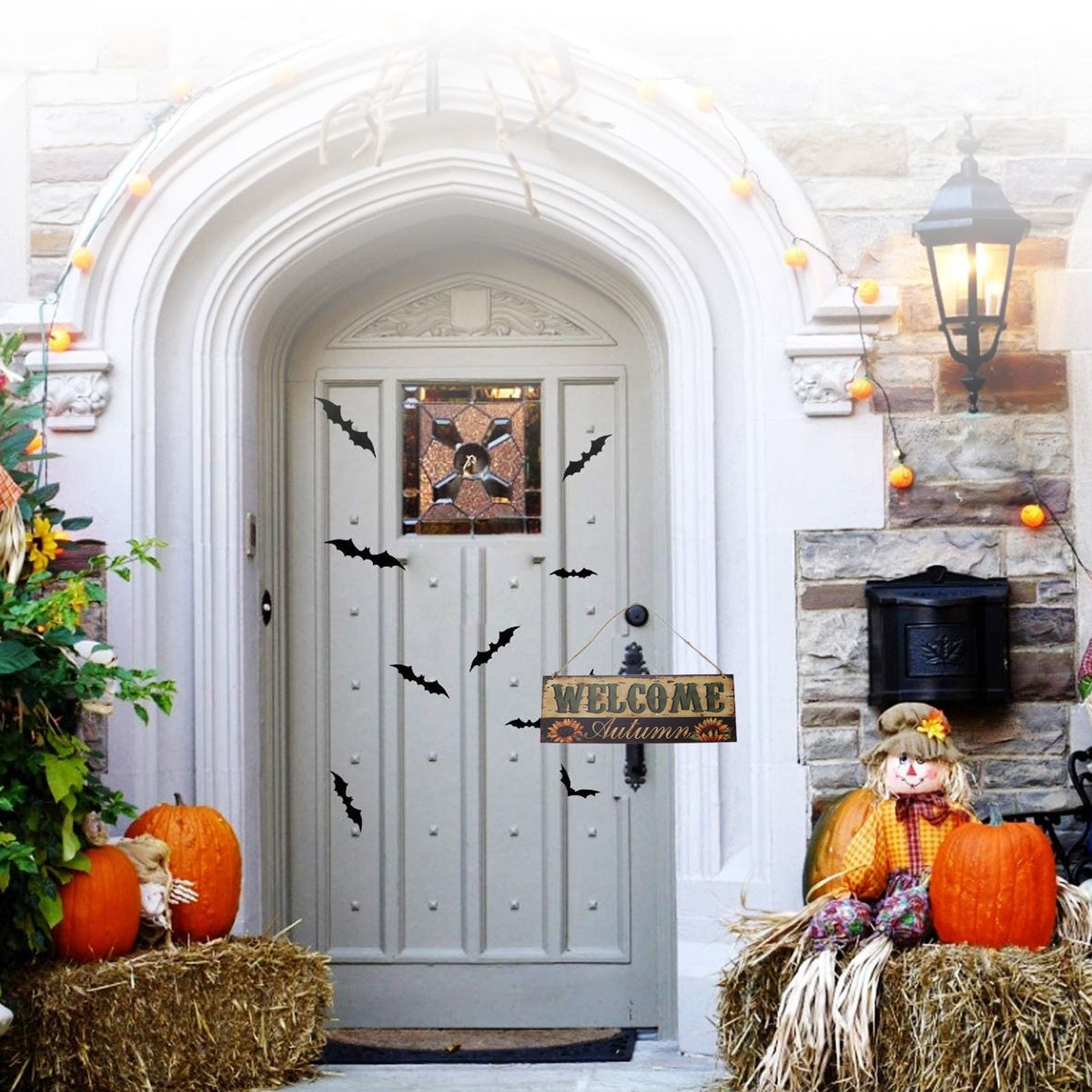 2pcs Halloween Sunflower Wooden Welcome Sign Fall Autumn Decorative Wall Board Hanging Ornaments for Indoor Outdoor Decor