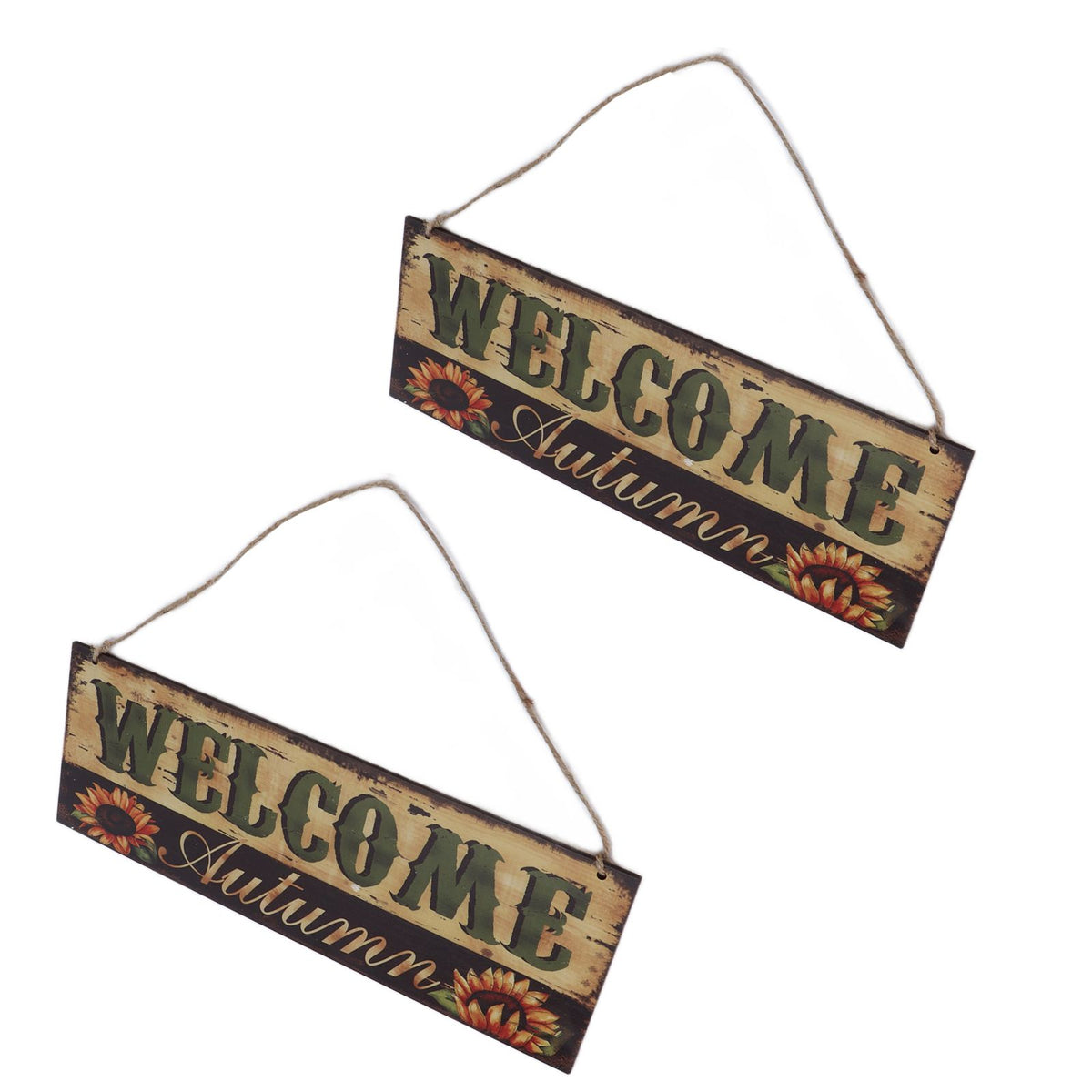 2pcs Halloween Sunflower Wooden Welcome Sign Fall Autumn Decorative Wall Board Hanging Ornaments for Indoor Outdoor Decor