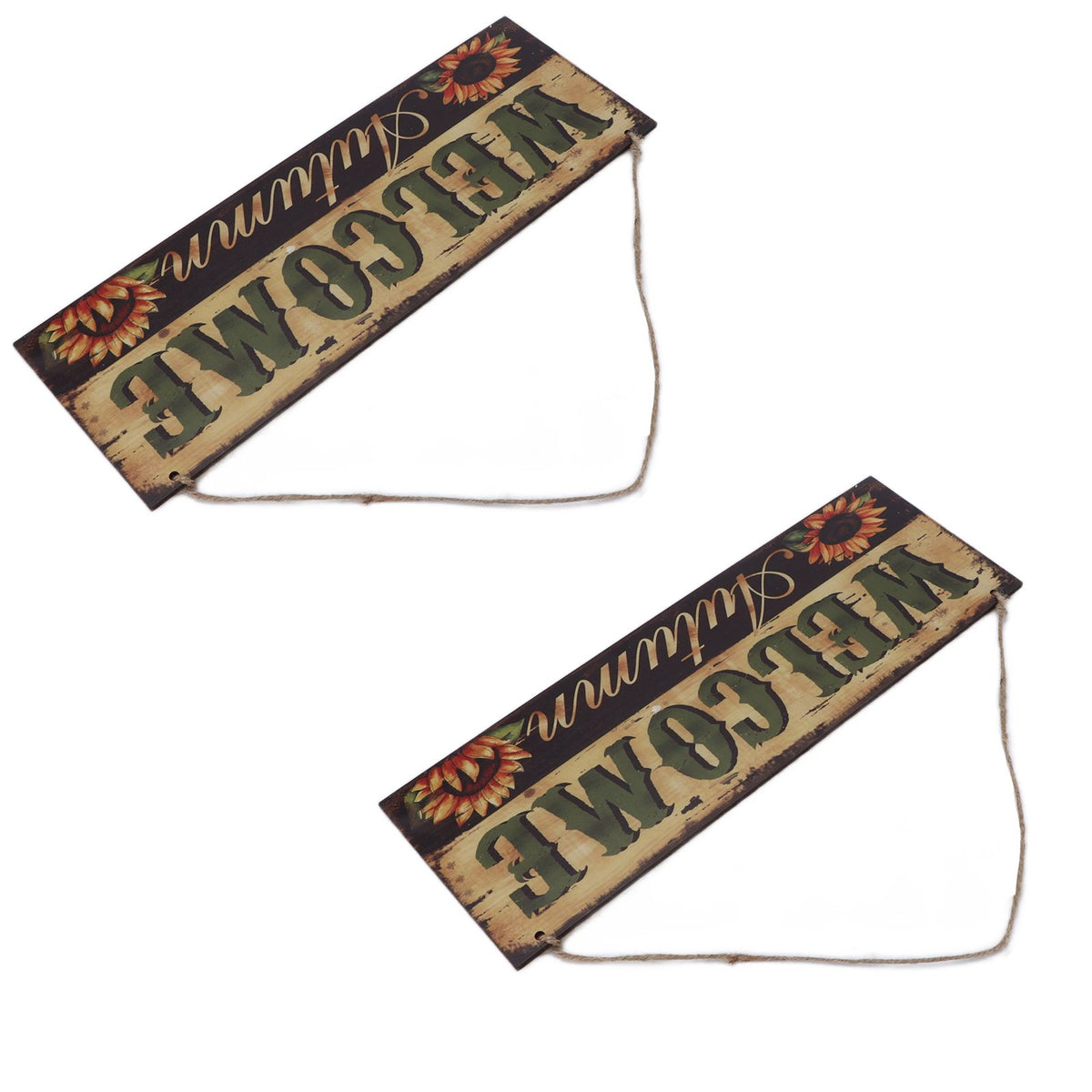 2pcs Halloween Sunflower Wooden Welcome Sign Fall Autumn Decorative Wall Board Hanging Ornaments for Indoor Outdoor Decor