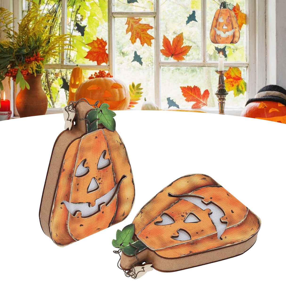 Halloween LED Pumpkin Lantern Wooden Decor Lights for Halloween Thanksgiving Decoration
