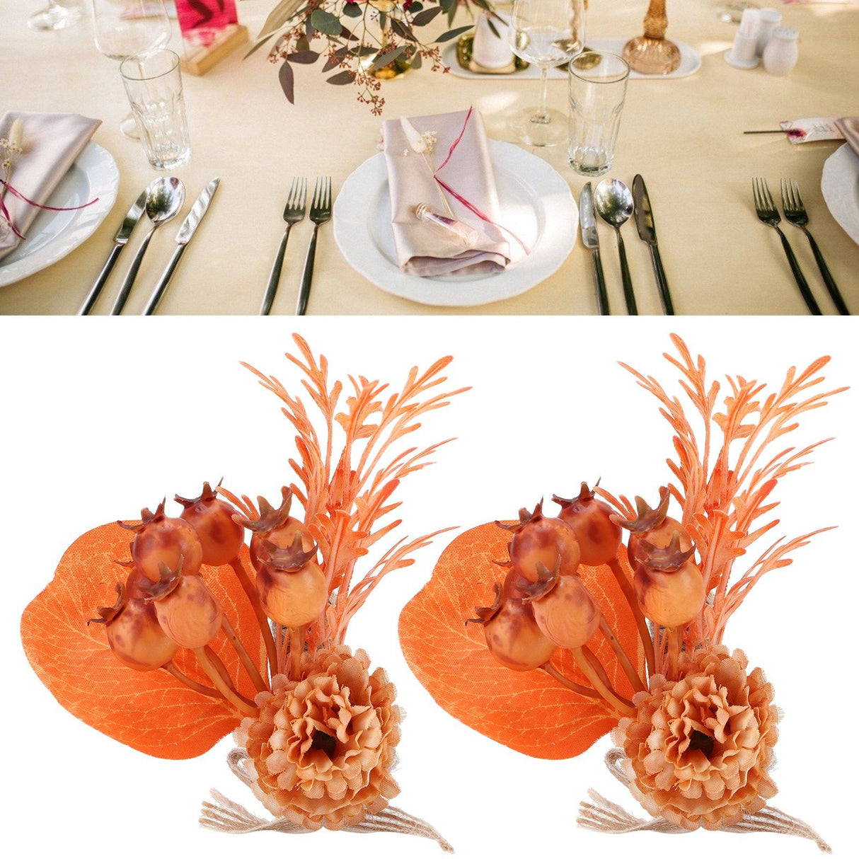 2Pcs Innovative Napkin Ring Decorative Simulation Flower Napkin Holder for Wedding BirthdayLeaves Flowers
