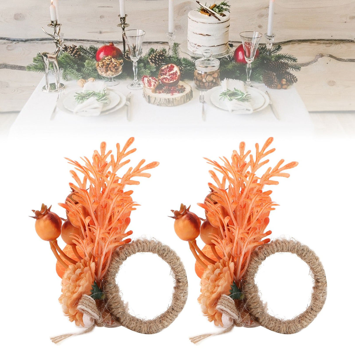 2Pcs Innovative Napkin Ring Decorative Simulation Flower Napkin Holder for Wedding BirthdayLeaves Flowers